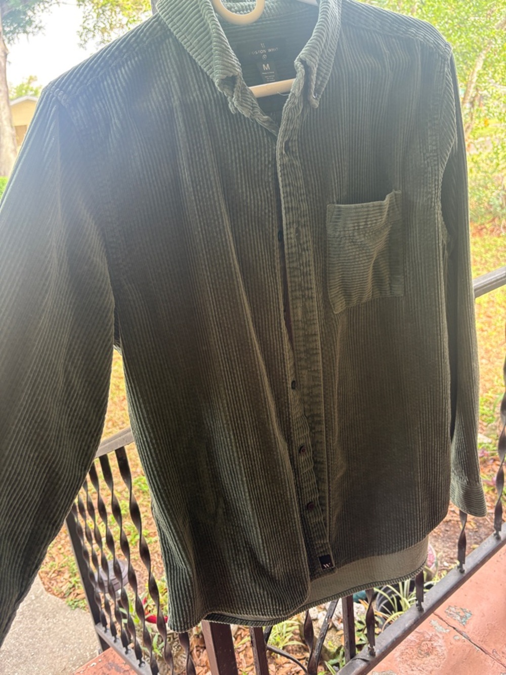 Corduroy Button-Up Jacket - Olive Green, Unbranded